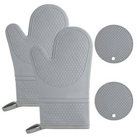 4664530 Auauy Oven Mitts With 2 Potholders Silicone Gloves Heat Resistant Gray