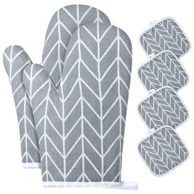 M1-3279102 Auauy Oven Mitts And Pot Holders 6pcs Set 392 F Heat Resistant Cotton-grey