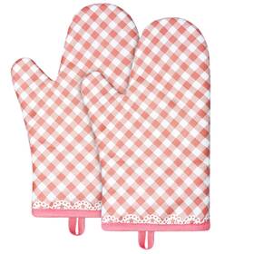 M1-3385857 Auauy Pink Oven Mitts Kitchen Mittens 392f Heat Resistant Light