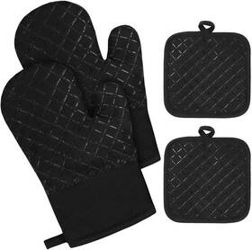 M1-3507156 Auauy Oven Mitts And Pot Holders 4pcs Set 230 C/446 F Heat Black Grid