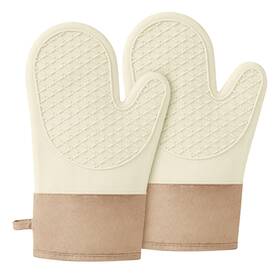 Aurchdly 781285671672 Silicone Oven Mitts Heat Resistant Up To 500 F Gloves With Beige-1pair