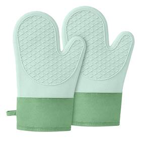 Aurchdly 781285671702 Silicone Oven Mitts Heat Resistant Up To 500 F Gloves With Green-1pair