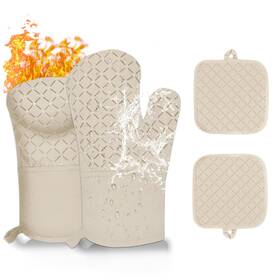12028 Auruza 4pcs Oven Mitts And Pot Holders Sets 500 F For Kitchen Khaki