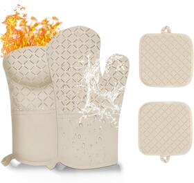 Jj12028-08 Auruza Hisuperus-new 4pcs Oven Mitts And Pot Holders Sets 500 F For Kitchen Khaki