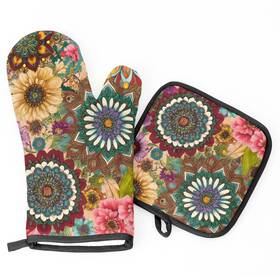 0408 Auuxva Oven Mitts And Pot Holders Bohemian Floral Kitchen Mittens