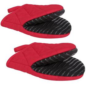 Pom-2pr-s Ayada Puppet Mini Oven Mitts Red Cotton Silicone Non-slip Short Sleeve