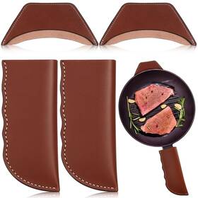 Le-baderke-5486 Baderke 4 Pcs Leather Cast Iron Handle Cover Handmade Heat Resistant Skillet