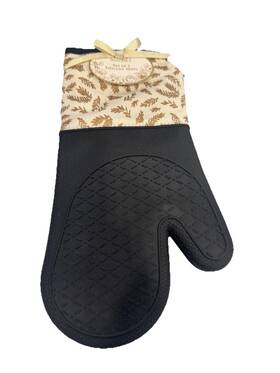 Badgley Mischka 195010219624 Oven Mitts Set Of 2 Metallic Gold Foil Printed Fabric With Sil