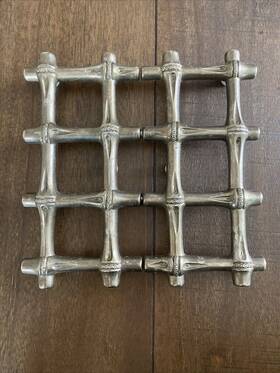 Jy21-1 Bamboo Expanding Silver Plate Trivet Motif Potholder Heat Resistant Rest