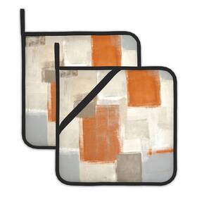 Bamowey 760790442373 2 Pack Orange And Grey Pot Holders For Kitchen Heat Resistant Abstract Art Pa