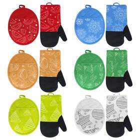 Bargainhunters Bh-462-ast-4pk 4-piece Multi-purpose Heat Resistant Printed Kitchen Oven Non Slip Neoprene