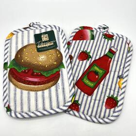Barth & Dreyfuss 029441197407 And Potholders Hamburger Ketchup Picnic Park Bbq Set Of 2 Nwt