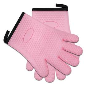 Baykookia 794775045112 Baycookia Bbq Gloves Silicone And Cotton Double Layer Heat Resistant Pink