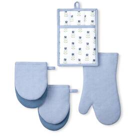 Beautiful 800689583494 4-piece Oven Mitt Pot Holder Mini Set Blue