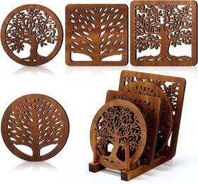 Gre-beeveer-418 Beeveer 5 Pcs Life Tree Wooden Trivets Storage Rack Pads Heat Resistant