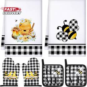 Bencailor 313017690622 6 Pcs Bee Kitchen Towels Oven Mitts And Pot Holders Dish Non Sl