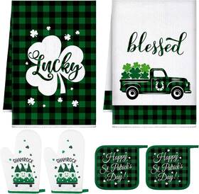Bencailor 313023055057 6 Pcs St Patricks Day Kitchen Towels Oven Mitts And Potholder Set Sha