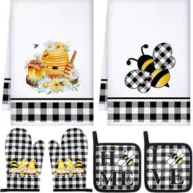 Bencailor 445004147109 6 Pcs Bee Kitchen Decor Towel Oven Mitts And Potholder Set Gno