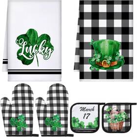 Bencailor 445014036011 6 Pcs St. Patricks Day Kitchen Towels Oven Mitts And Pot Holder Sets