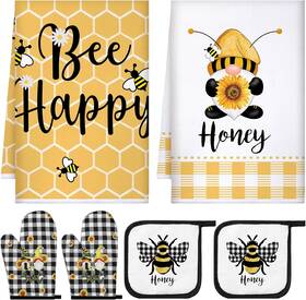 Bencailor 445040346344 6 Pcs Sunflower Bee Kitchen Towels Oven Mitts And Pot Holders Set Deco
