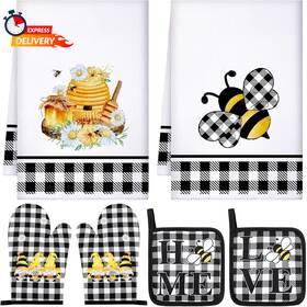 Bencailor 744759156136 6 Pcs Bee Kitchen Towels Oven Mitts And Pot Holders Sets Dish N
