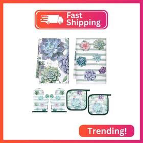 Zy-230927-b Bencailor 6 Pcs Succulent Kitchen Towels Pot Holders And Oven Mitts Set Soft Cot