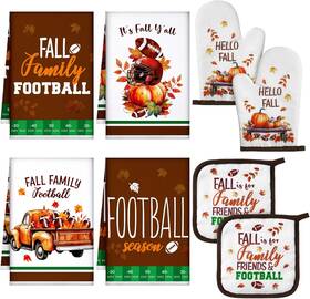 Zy-bencailor-51079 Bencailor 8 Pcs Fall Kitchen Towel Pot Holders Oven Mitts Set Thanksgiving Footb