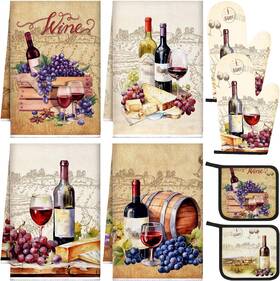Zy-bencailor-53550 Bencailor 8 Pcs Kitchen Towel Pot Holders And Oven Mitts Set Red Wine De Zy-bencailor-53550 Bencailor 8 Pcs Kitchen Towel Pot Holders And Oven Mitts Set Red Wine De