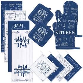 Zybencailor4971 Bencailor 12 Pcs Farmhouse Kitchen Oven Mitts And Pot Holders Decor Sets 4 Blue Ha
