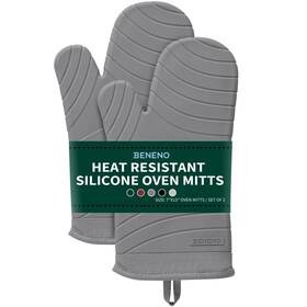 Beneno 803173476074 Heat Resistant Silicone Oven Mitts Bpa-free Non-slip Stock Size Gray