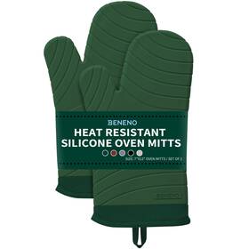 Beneno 803173476098 Heat Resistant Silicone Oven Mitts Bpa-free Stock Size Green
