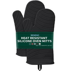 B0ffb7jk3d Beneno Silicone Oven Mitts Heat Resistant Non-slip Bpa-free 2-pack Black