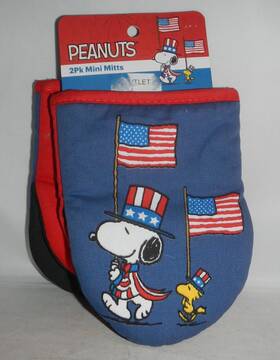 Best 300321324954 Peanuts Snoopy Woodstock 4th Of July Patriotic Usa Flag 2 Pack Mini Oven Mitts