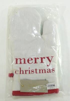 Bloomingville 191009035145 New Oven Mitt Glove Red Merry Christmas Holiday Large Padded