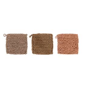 Bloomingville 191009510406 Square Jute Crocheted 3 Colors Pot Holders 8 Inch L X W H Brown