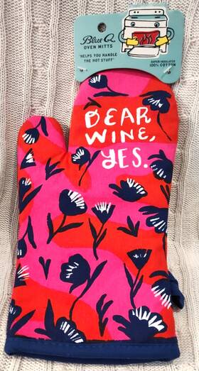 Blue Q 092657035009 Oven Mitt Kitchen Dear Wine Yes Flowers Red Pink Cotton