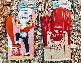 Ww136 Blue Q 2 New Cotton Oven Mitt Retro Mod Funny Cook Bake Glove Inspirational Cat
