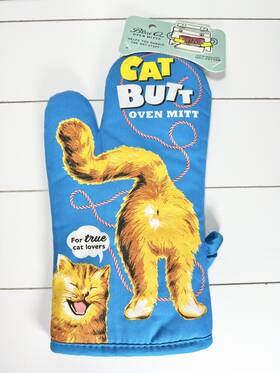 Ww148 Blue Q Inch Cat Butt Oven Mitt 100% Cotton Lovers Super Insulated New Gag Gift