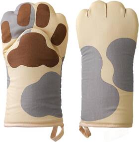 20250613 Boasyzo 1 Pair Funny Oven Mitts Cat Claw Heat Resistant Kitchen Yellow