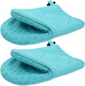 2025613 Boasyzo 1 Pair Mini Oven Mitts Heat Resistant For Cooking And Bbq Mint Green