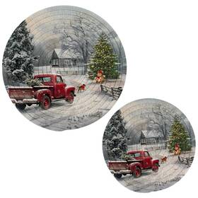 2dv567 Boccsty Winter Red Truck Trivet Mat 2pcs Snowflake Christmas Tree Dog Cardinal Bird R