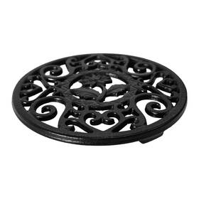 X0516 Bociloy 4.68 Inch Round Cast Iron Trivet With Pegs Black Heat Resistant Hot