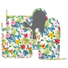 Potholder-2025.3.20-2 Bokekang Tropical Floral Flower Leaves Butterfly Oven Mitts And Pot Holders Set Of 4 S