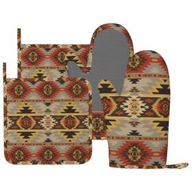 Potholder-2025.4.25-16 Bokekang American Southwest Print Oven Mitts And Pot Holders Set Of 4 Red