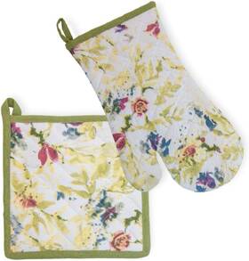 Urb20037 Boston International Cotton Oven Mitt And Pot Holder Set Of 2 Packed Flowers