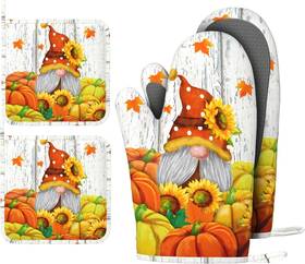 Retro-1 Boulda Thanksgiving Oven Mitts And Pot Holders Heat Resistant One Size Autumn