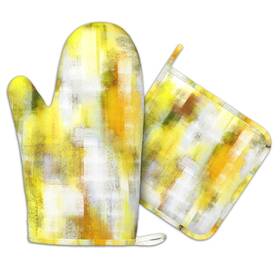 Retro-3 Boulda Yellow Modern Art Gray Oven Mitts And Pot Holders Heat One Size