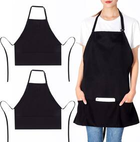 Brand Jubatus 747165982016 2 Pack 3 Pockets Adjustable Bib Apron Chef Kitchen Cooking Black