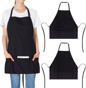 Brand Jubatus 747165982047 2 Pack 3 Pockets 100% Cotton Adjustable Bib Apron Chef Kitchen Black