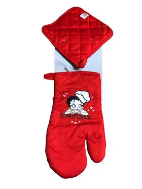 Bbkd4 Bright Ideas Unlimited Betty Boop Kitchen Chef Red Pot Holder And Oven Mitt Set